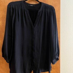 Quince Black Washable Silk Pleat Back Shirt Top Blouse (L)